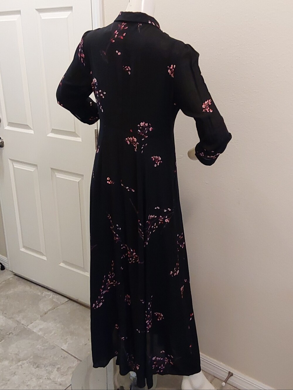 Zara Black Maxi Shirt Dress with Pink Floral Print - Picture 3 of 6